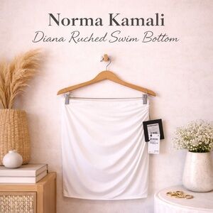 Norma Kamali Diana Ruched Swim Bottom Skirt Snow White Size L NWT
